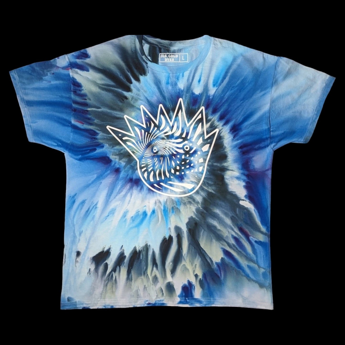 Fundraiser Benefit - Large Ween Inspired Blue Spiral Ice/Tie Dye Screen Printed Shirt