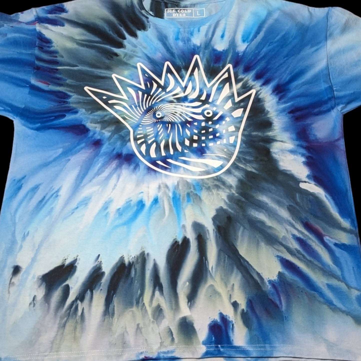 Fundraiser Benefit - Large Ween Inspired Blue Spiral Ice/Tie Dye Screen Printed Shirt