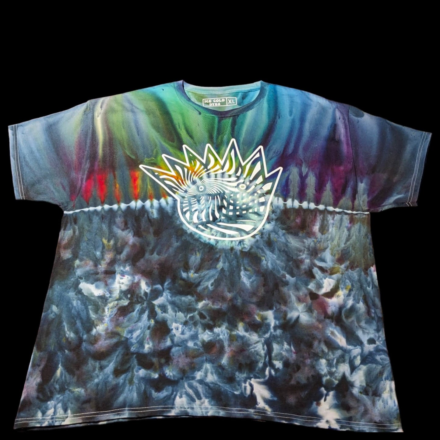 Fundraiser Benefit - XL Ween Inspired Black Rainbow Ice/Tie Dye Screen Printed Shirt