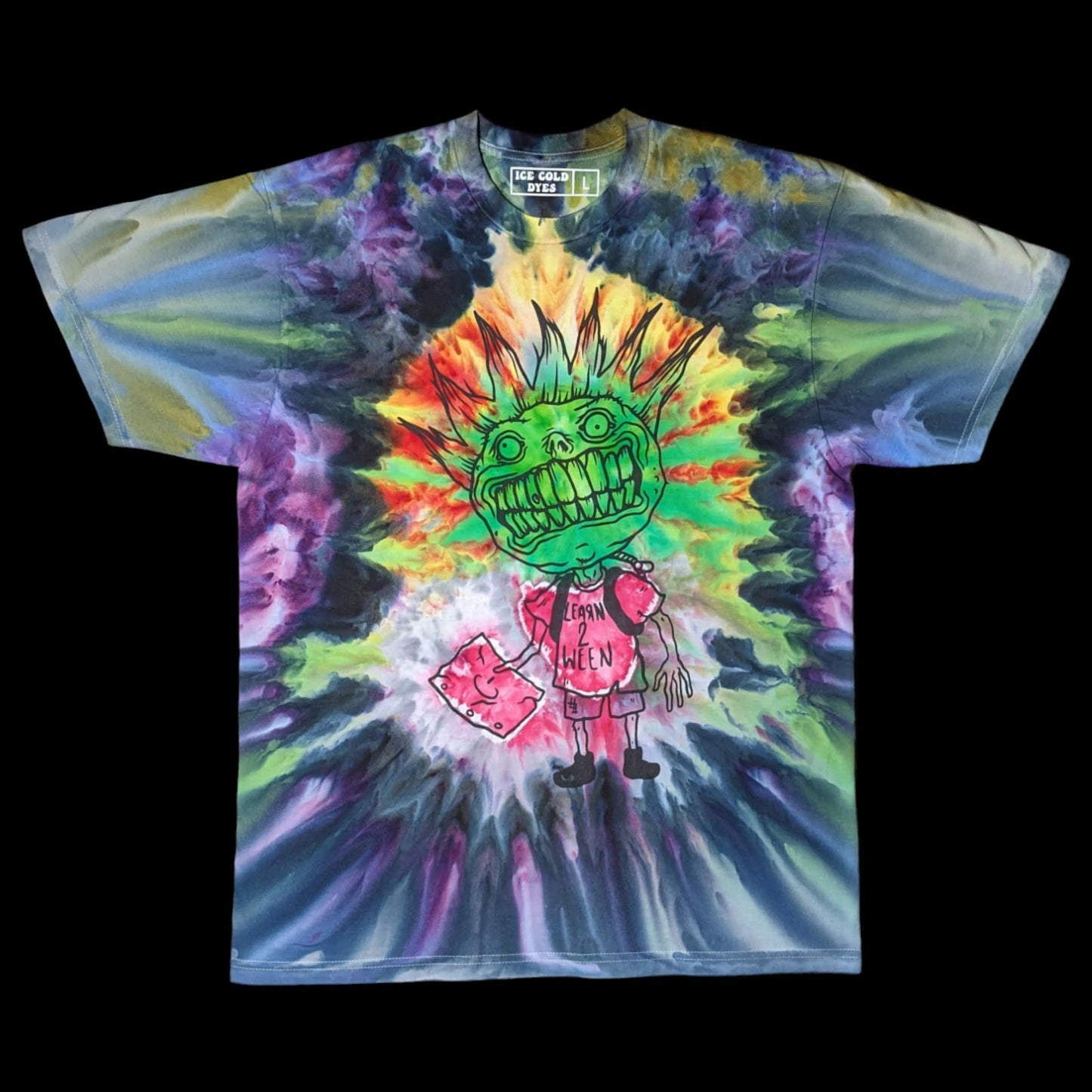 Learn 2 Ween - Large Ice/Tie Dye Screen Printed Shirt