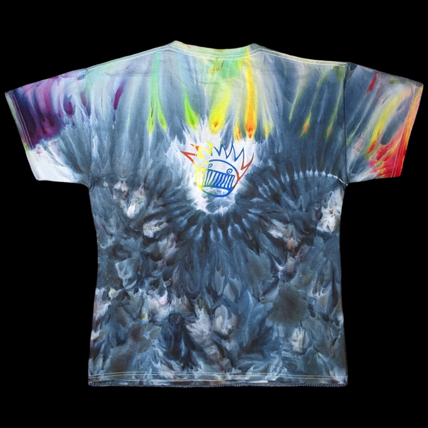 Fundraiser Benefit - Large Ween Inspired Black Rainbow Ice/Tie Dye Screen Printed Shirt