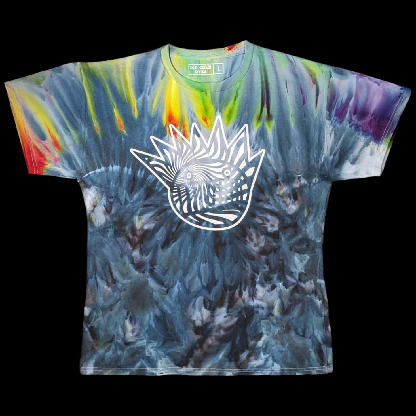 Fundraiser Benefit - Large Ween Inspired Black Rainbow Ice/Tie Dye Screen Printed Shirt